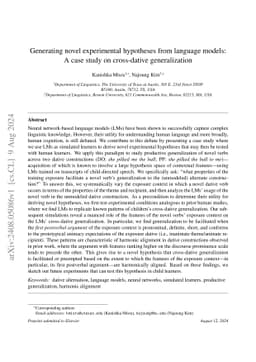 Generating novel experimental hypotheses from language models: A case
  study on cross-dative generalization