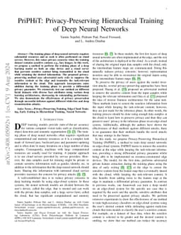 PriPHiT: Privacy-Preserving Hierarchical Training of Deep Neural
  Networks