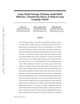 Large Model Strategic Thinking, Small Model Efficiency: Transferring
  Theory of Mind in Large Language Models