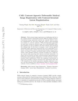 CAR: Contrast-Agnostic Deformable Medical Image Registration with
  Contrast-Invariant Latent Regularization