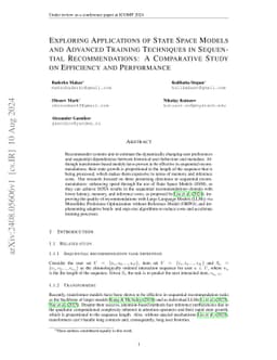 Exploring Applications of State Space Models and Advanced Training
  Techniques in Sequential Recommendations: A Comparative Study on Efficiency
  and Performance