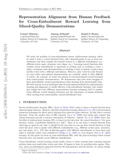 Representation Alignment from Human Feedback for Cross-Embodiment Reward
  Learning from Mixed-Quality Demonstrations