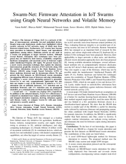 Swarm-Net: Firmware Attestation in IoT Swarms using Graph Neural
  Networks and Volatile Memory