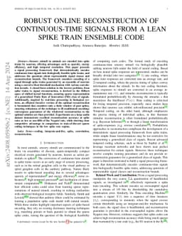 Robust online reconstruction of continuous-time signals from a lean
  spike train ensemble code