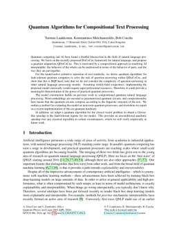 Quantum Algorithms for Compositional Text Processing