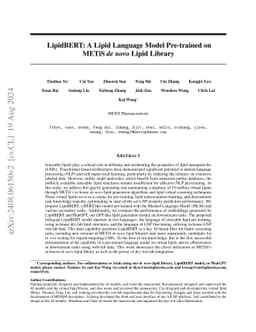 LipidBERT: A Lipid Language Model Pre-trained on METiS de novo Lipid Library