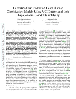 Centralized and Federated Heart Disease Classification Models Using UCI
  Dataset and their Shapley-value Based Interpretability