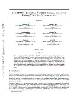 MetMamba: Regional Weather Forecasting with Spatial-Temporal Mamba Model