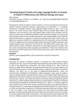 Evaluating Research Quality with Large Language Models: An Analysis of
  ChatGPT's Effectiveness with Different Settings and Inputs