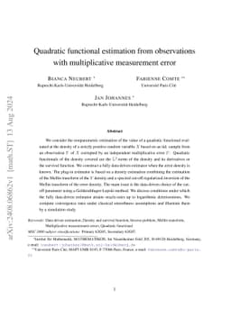 Quadratic functional estimation from observations with multiplicative
  measurement error