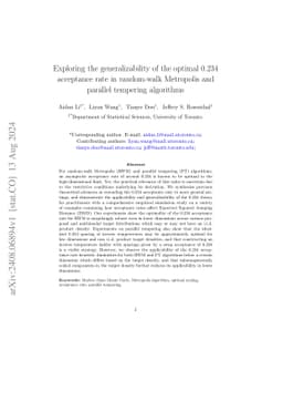 Exploring the generalizability of the optimal 0.234 acceptance rate in
  random-walk Metropolis and parallel tempering algorithms