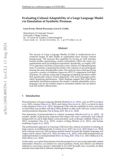 Evaluating Cultural Adaptability of a Large Language Model via
  Simulation of Synthetic Personas