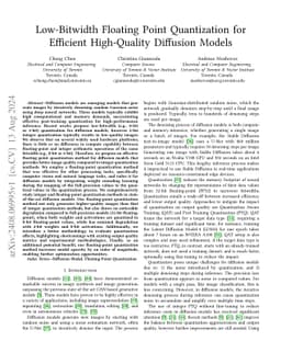 Low-Bitwidth Floating Point Quantization for Efficient High-Quality
  Diffusion Models