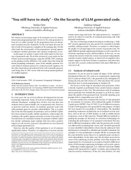 "You still have to study" -- On the Security of LLM generated code