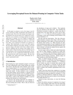 Leveraging Perceptual Scores for Dataset Pruning in Computer Vision
  Tasks