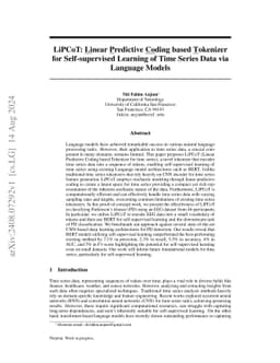LiPCoT: Linear Predictive Coding based Tokenizer for Self-supervised
  Learning of Time Series Data via Language Models