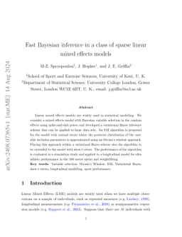 Fast Bayesian inference in a class of sparse linear mixed effects models