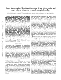 Object Augmentation Algorithm: Computing virtual object motion and
  object induced interaction wrench from optical markers