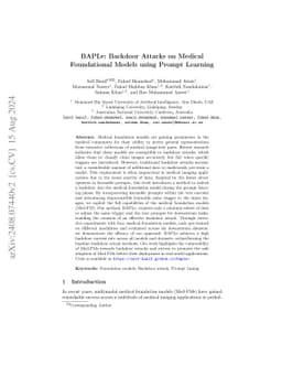 BAPLe: Backdoor Attacks on Medical Foundational Models using Prompt
  Learning