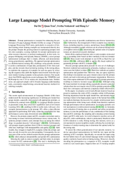 Large Language Models Prompting With Episodic Memory
