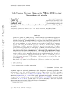 ColorMamba: Towards High-quality NIR-to-RGB Spectral Translation with
  Mamba