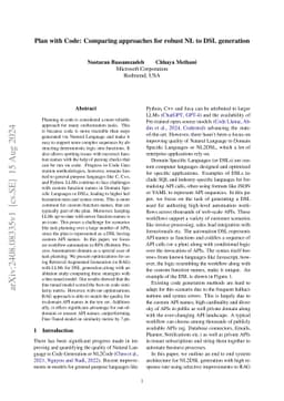 Plan with Code: Comparing approaches for robust NL to DSL generation