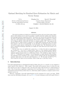 Optimal Sketching for Residual Error Estimation for Matrix and Vector
  Norms