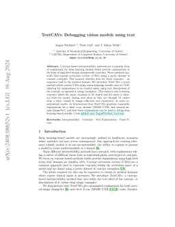 TextCAVs: Debugging vision models using text