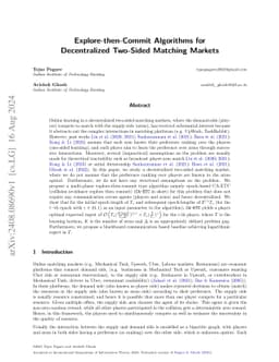 Explore-then-Commit Algorithms for Decentralized Two-Sided Matching
  Markets
