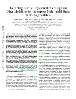 Decoupling Feature Representations of Ego and Other Modalities for
  Incomplete Multi-modal Brain Tumor Segmentation