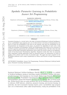 Symbolic Parameter Learning in Probabilistic Answer Set Programming