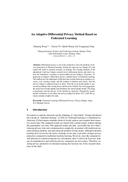 An Adaptive Differential Privacy Method Based on Federated Learning