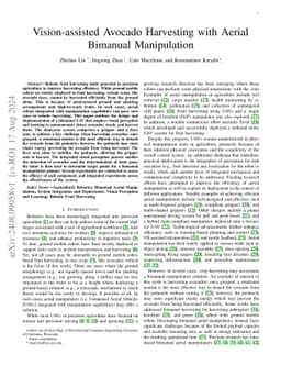 Vision-assisted Avocado Harvesting with Aerial Bimanual Manipulation