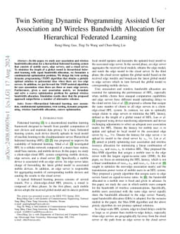 Twin Sorting Dynamic Programming Assisted User Association and Wireless
  Bandwidth Allocation for Hierarchical Federated Learning