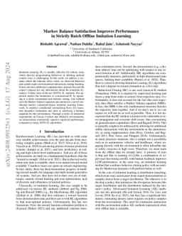 Markov Balance Satisfaction Improves Performance in Strictly Batch
  Offline Imitation Learning