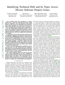 Identifying Technical Debt and Its Types Across Diverse Software
  Projects Issues