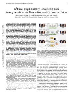 G2Face: High-Fidelity Reversible Face Anonymization via Generative and
  Geometric Priors