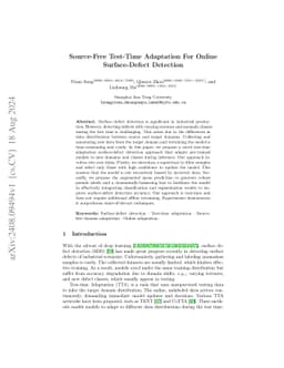 Source-Free Test-Time Adaptation For Online Surface-Defect Detection