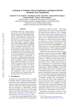 A Strategy to Combine 1stGen Transformers and Open LLMs for Automatic
  Text Classification