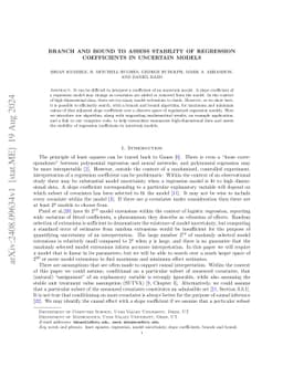 Branch and Bound to Assess Stability of Regression Coefficients in
  Uncertain Models