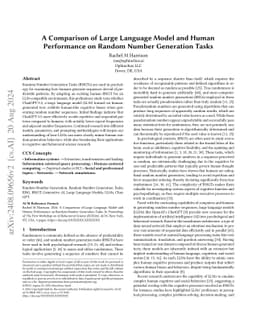 A Comparison of Large Language Model and Human Performance on Random
  Number Generation Tasks