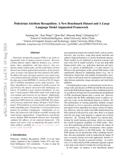 Pedestrian Attribute Recognition: A New Benchmark Dataset and A Large
  Language Model Augmented Framework