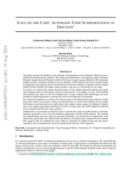 Icing on the Cake: Automatic Code Summarization at Ericsson