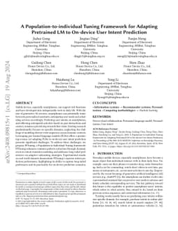 A Population-to-individual Tuning Framework for Adapting Pretrained LM
  to On-device User Intent Prediction