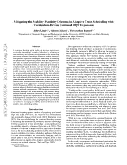 Mitigating the Stability-Plasticity Dilemma in Adaptive Train Scheduling with Curriculum-Driven Continual DQN Expansion