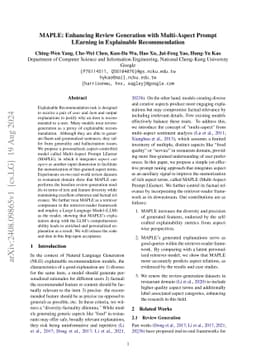 MAPLE: Enhancing Review Generation with Multi-Aspect Prompt LEarning in
  Explainable Recommendation