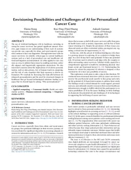 Envisioning Possibilities and Challenges of AI for Personalized Cancer
  Care