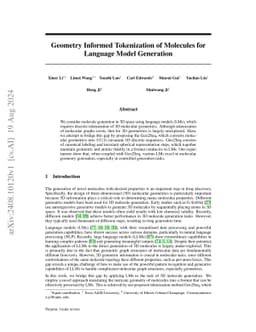 Geometry Informed Tokenization of Molecules for Language Model
  Generation