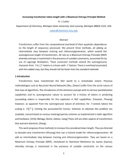 Increasing transformer token length with a Maximum Entropy Principle
  Method