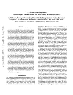 AI-Driven Review Systems: Evaluating LLMs in Scalable and Bias-Aware
  Academic Reviews